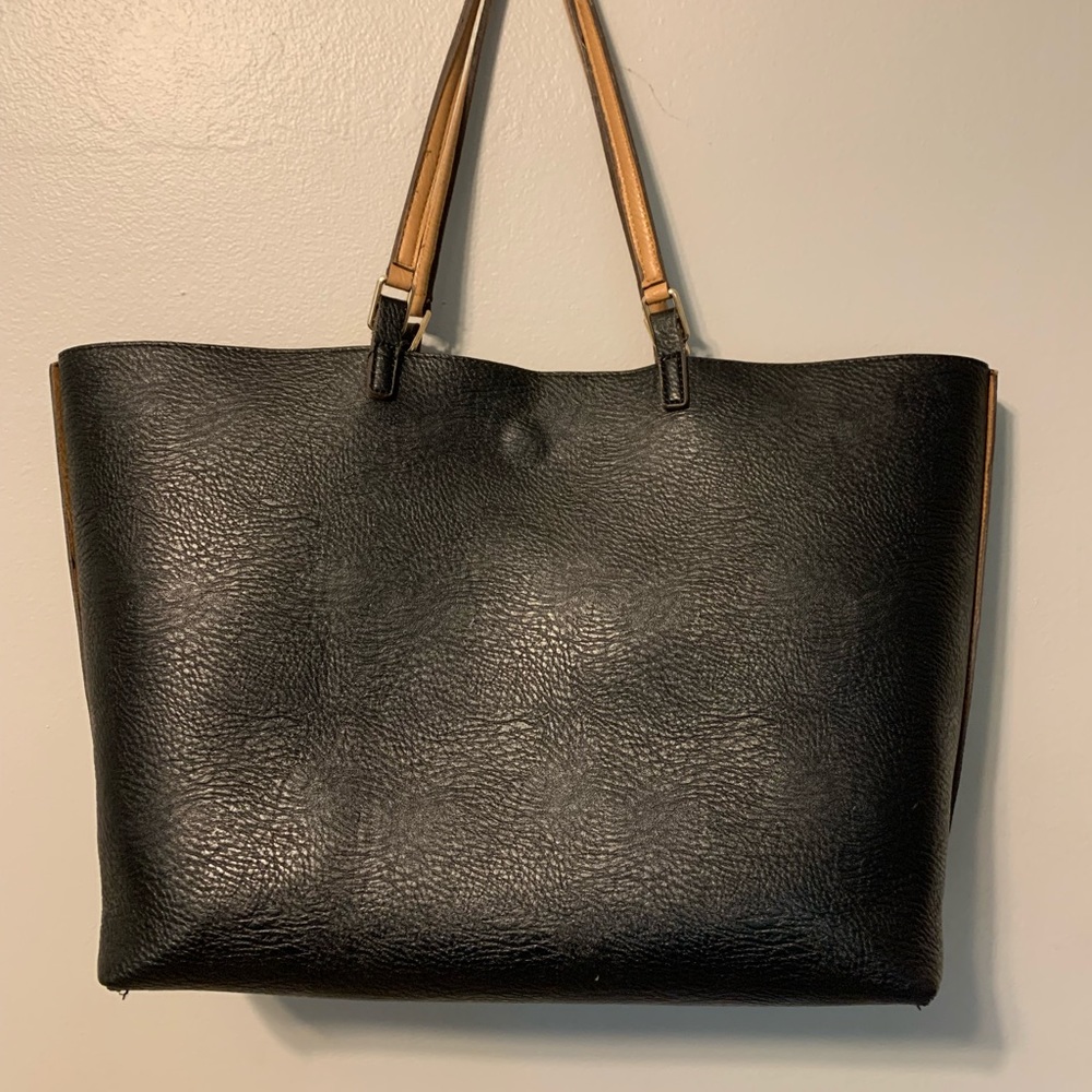 Faux Leather Tote, 2 colors, Reversible
